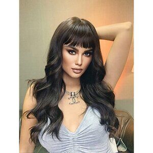 𝅺🆕BLACK Long Wavy Natural Looking Curly Wig Synthetic Middle Part Full Head NWT